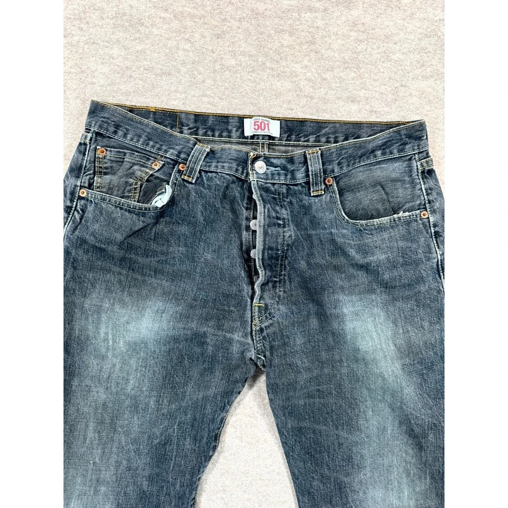 Levi's 501 Original Jeans Mens 36x32 Blue Denim Grunge Button Fly Straight Leg